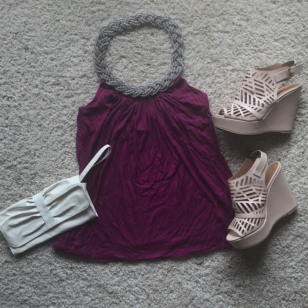 jewel Halter Purple tank summer top size small